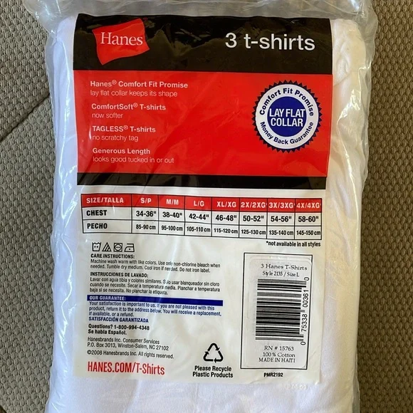 ⭐️NWT BUNDLE OF 3⭐️ Hanes ComfortSoft 100% Cotton Tagless T-Shirts 3 Pack Large - Picture 4 of 4